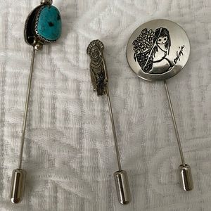 Set of three stick pins. Silver and Turquoise